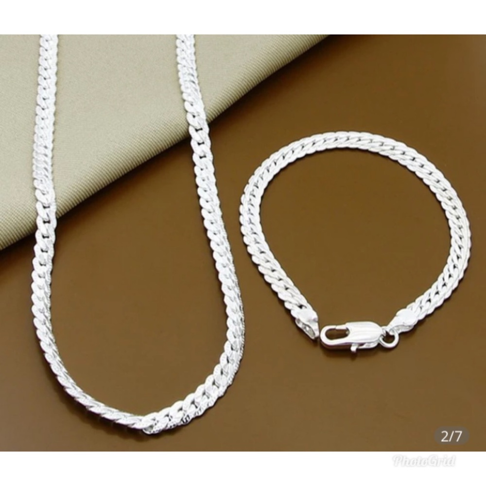 2pc 6MM Full Sideways 925 Sterling Silver Necklace - Picture 1 of 8